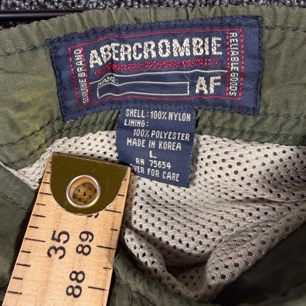 Vintage Abercrombie & Fitch Men's L Olive Green Nylon Board Shorts Swim Trunks